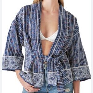 Lucky Brand Navy Kimono with White Patterns NWOT